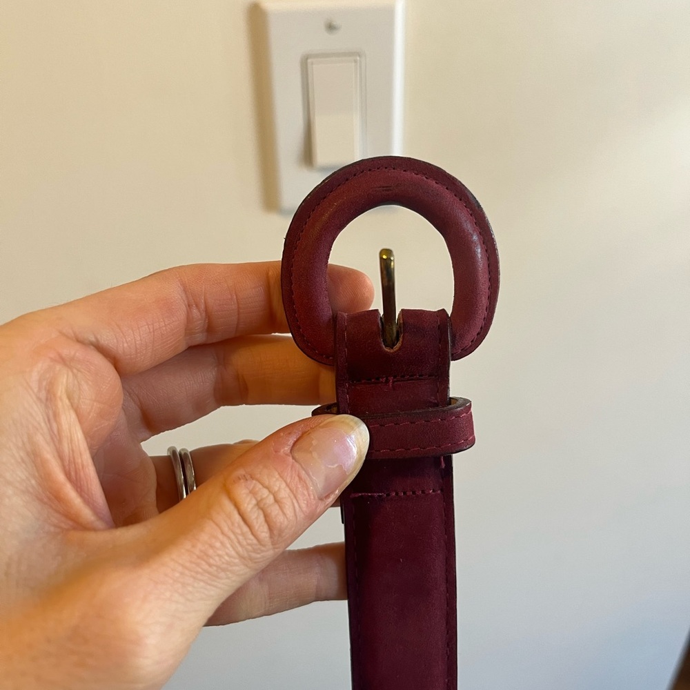 Vintage J Crew Burgundy Suede Leather Belt with Covered Buckle